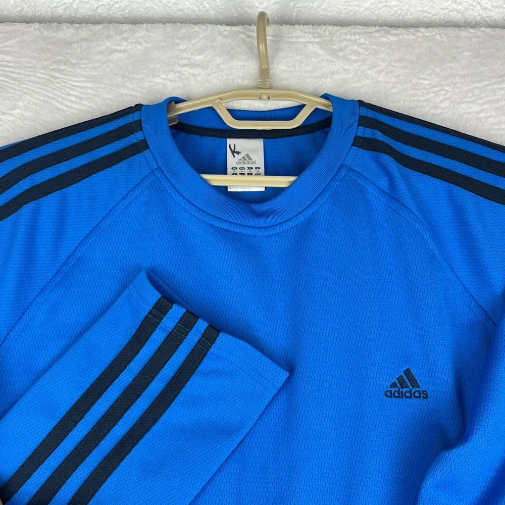 Adidas Long Sleeve Shirt Mens XL Blue 3-Stripe Performance Training Crew Neck‎